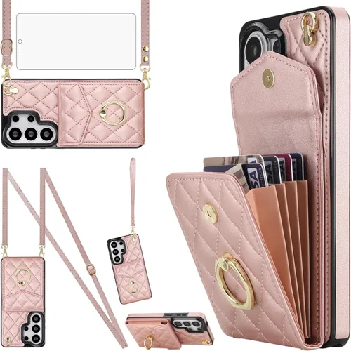 Vista 20 de Asuwish Funda de teléfono para Samsung Galaxy S26 Ultra 5G Wallet Cell Cover con protector de pantalla de vidrio templado, correa para la muñeca