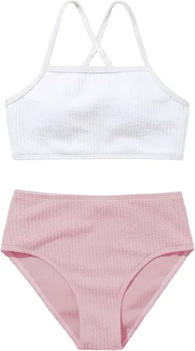 Vista 7 de SHENHE Girl's 2 Piece High Waisted Bikini Sets Criss Cross Spaghetti Strap Swimsuit Bathing Suit