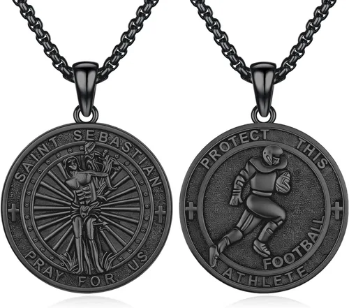 Vista 65 de 925 Sterling Silver Patron Saint Amulet Necklace for Men Women plateado