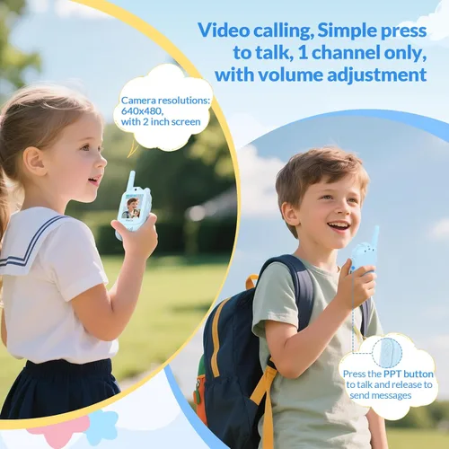Vista 3 de Mafiti Juguetes para niños y niñas de 3, 4, 5, 6, 7, 8 años, mini video walkie talkies para niños, paquete de 2 unidades, recargable, rango de 1000