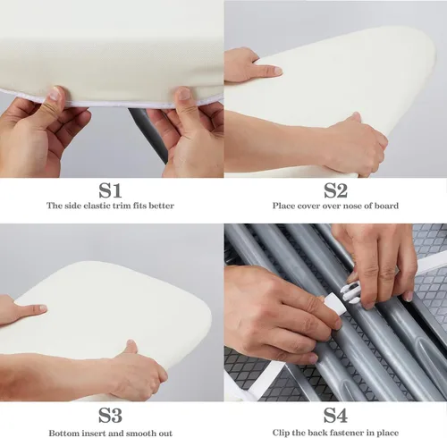 Vista 4 de BNDX Funda para tabla de planchar, 18" x 49" pulgadas tamaño estándar acolchado grueso con cordón Bongee, resistente a las manchas y quemaduras