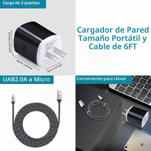 Vista 7 de Cubo de bloque de cargador con cable micro USB cable de carga rápida para Negro blanco