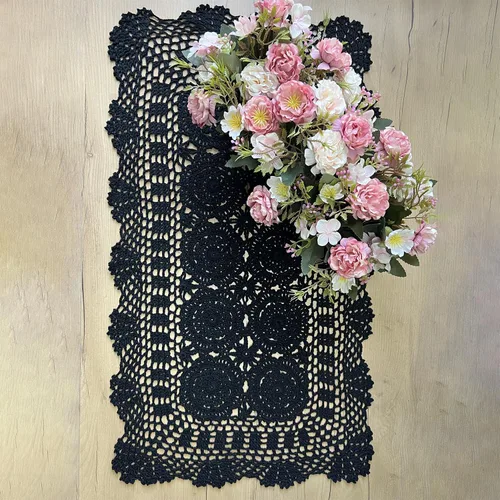 Vista 2 de Phantomon Camino de mesa de encaje, mantel rectangular hecho a mano, manteles individuales florales de ganchillo, 100% algodón
