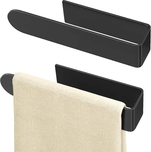 Vista 11 de Toallero adhesivo, toallero de mano autoadhesivo para baño montado en la pared, barra de toalla de mano cuadrada de 8 pulgadas para armario de Negro
