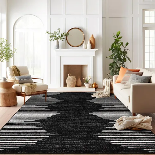 Vista 31 de Rugshop Alfombra bohemia a rayas resistente a las manchas, color beige, 2 x 7 pies