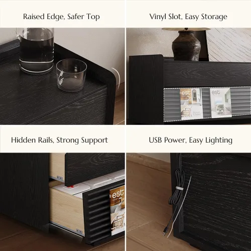 Vista 5 de POVISON Soporte de TV moderno de mediados de siglo totalmente ensamblado con luces LED ajustables, consola multimedia de madera, centro