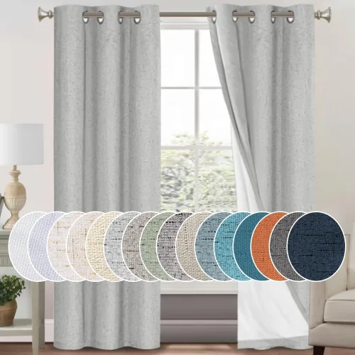 Vista 112 de Cortinas con textura de lino 100% opacas de 64 pulgadas de largo, juego de 2 paneles de cortinas de lino opacas con forro aislante térmico que Arena