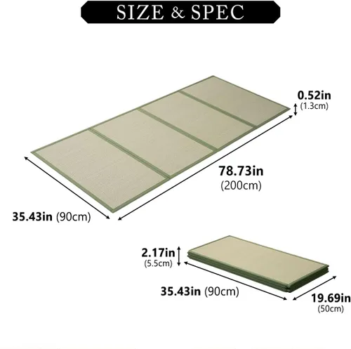 Vista 2 de EMOOR Alfombrilla de tatami japonés, tamaño individual, hierba natural de Rush (sin teñir), colchón plegable Igusa para el suelo para dormir