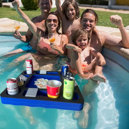 Vista 2 de Mesa flotante de juegos de piscina para adultos, soporte para bebidas todo en uno y estación de refrigerio para piscina, playa, bañera