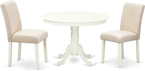 Vista 14 de East West Furniture HLAB5-MAH-72 - Juego de mesa de comedor de 5 piezas, incluye una mesa de comedor redonda con pedestal y 4 sillas tapizadas