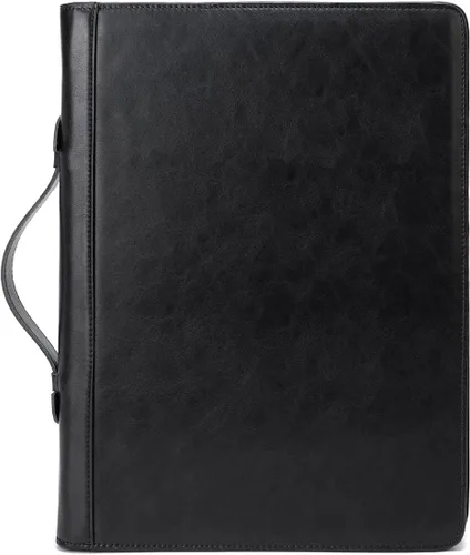 Vista 2 de Carpeta de 3 anillos de cuero vegano con portapapeles, mango oculto, 8.5 x 11 pulgadas con cremallera, organizador de negocios, folio ejecutivo Negro