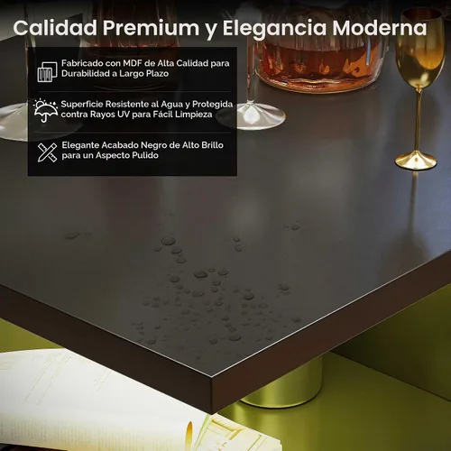 Vista 6 de LAUSAINT HOME Mesa de centro con almacenamiento, mesas de centro LED de 2 niveles para sala de estar con aplicación y control remoto, mesa de centro