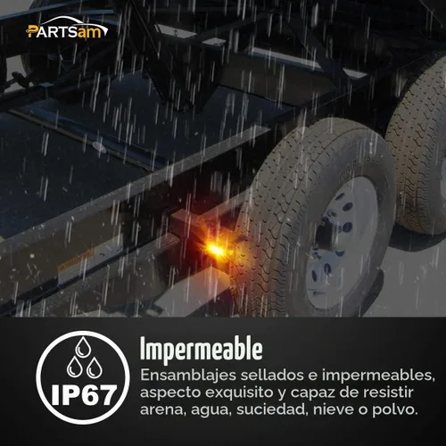 Vista 5 de Partsam 4 luces de marcador lateral ámbar para remolque RV con reflector reflejo, luces LED rectangulares de 2-4/5 pulgadas para remolque