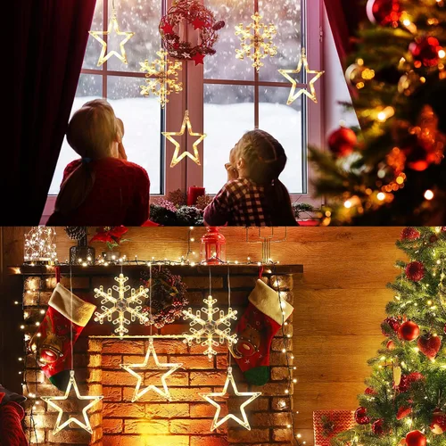 Vista 4 de 5 Piezas Luces Navideñas para Ventana Decoraciones Letrero Iluminado de Navidad Blanco Cálido Funciona con Pilas Telón de Fondo Luces de Cadena