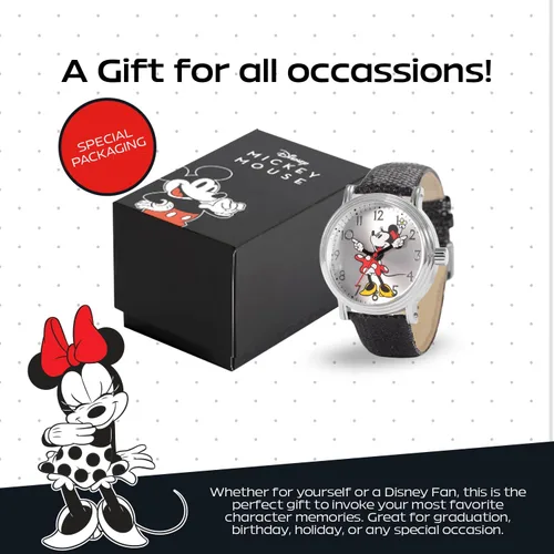 Vista 6 de Disney Minnie Mouse Reloj de cuarzo analógico para adultos, estilo vintage, con manos articuladas