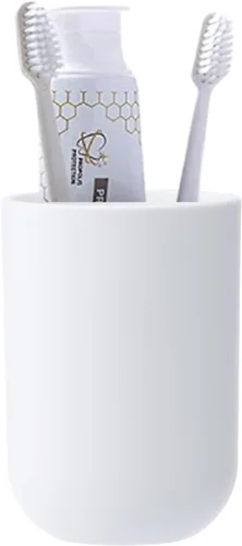 Vista 7 de Vaso para cepillo de dientes, taza de baño, soporte para cepillos de dientes, vaso de baño, plástico, 11.8 fl oz (caqui)