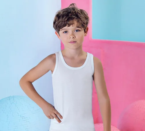 Vista 3 de Brix Camiseta sin mangas para niños, sin etiquetas, 100% algodón, súper suave, paquete de 4 novedades. 2 x negro y 2 blanco