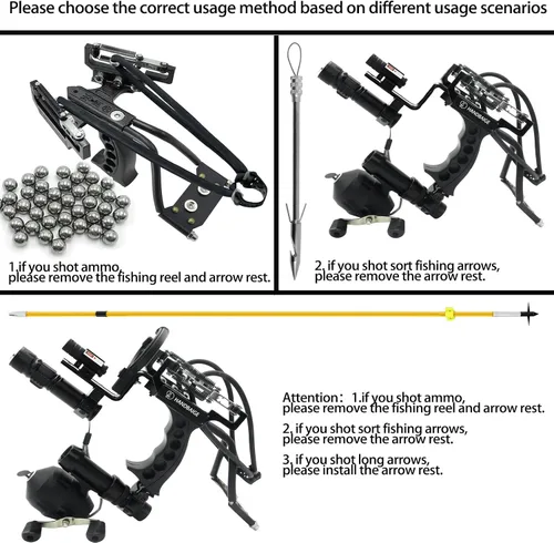Vista 3 de HBG - Kit de tirachinas de pesca para caza al aire libre, muñeca de catapulta de alta velocidad, flechas de pesca con arco profesional ajustable