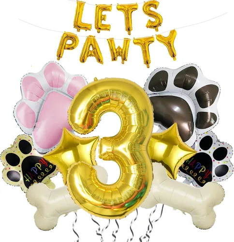 Vista 7 de Globos de 1er perro, 18 unidades, globos de pata de perro, decoración de cumpleaños, baby shower, globos dorados de números de 40 pulgadas, globos