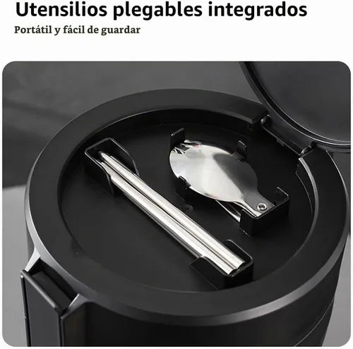 Vista 3 de para alimentos calientes, acero inoxidable 304 2.9L apilable aislado tarro de alimentos con 4 niveles, a prueba de fugas, lonchera térmica al vacío