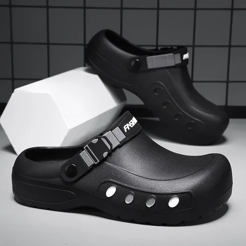Vista 2 de MEIAGDT Zapatos de chef antideslizantes para hombre, impermeables y a prueba de aceite, con correas ajustables, suaves y cómodos, adecuados