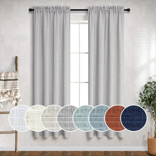 Vista 93 de Mrs.Naturall - Cortinas transparentes con bolsillo para barra de 36x63 pulgadas de lino mezclado negro