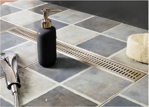 Vista 4 de Neodrain Drenaje de ducha lineal de 24 pulgadas con rejilla de patrón de onda extraíble, fabricante profesional de drenaje de piso de ducha