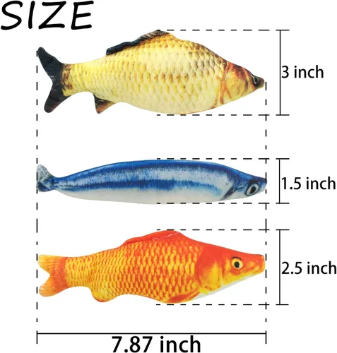 Vista 5 de WishLotus Juguetes de hierba gatera, paquete de 3 unidades, juguetes interactivos de peces para gatos rellenos de algodón con hierba gatera