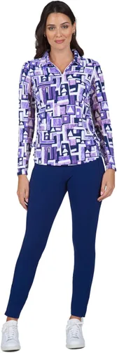 Vista 2 de IBKUL Athleisure Wear 48543 - Polo de manga larga con protección solar UPF 50+ Icefil Cooling Tech Jennifer Print de longitud ajustable