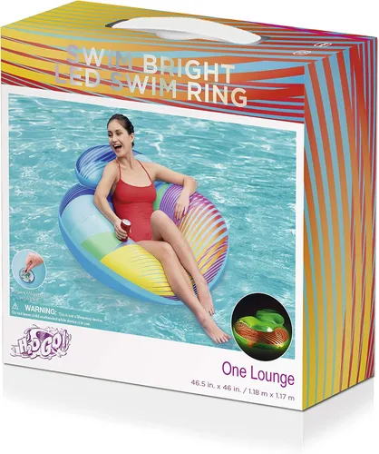 Vista 6 de Bestway H2OGO! Anillo de natación inflable brillante LED de 46 pies con respaldo, flotador inflable para piscina incluye soporte para tazas, luces