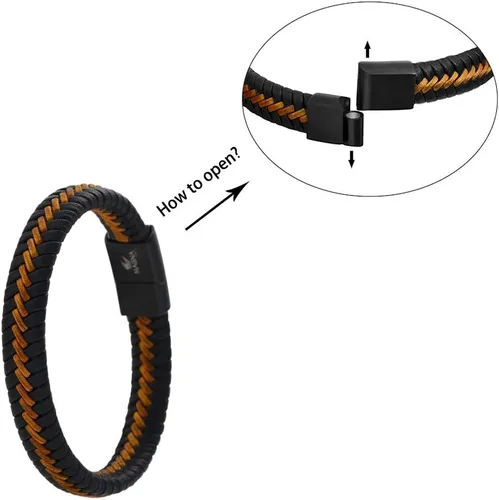 Vista 5 de Magna Steel Pulsera trenzada de cuero genuino para hombre con cierre magnético