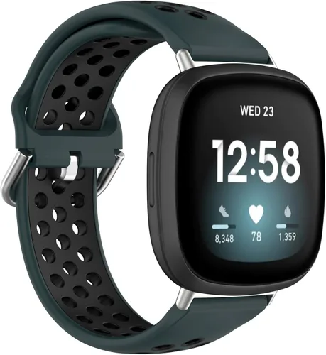 Vista 17 de BabyValley Correa compatible con Fitbit Versa 4/Versa 3/Sense Banda de silicona + conector de metal Correa de pulsera transpirable Correa de reloj