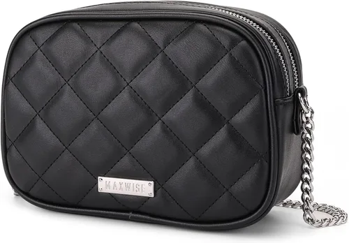 Vista 6 de MAXWISE Bolso cruzado con correa de cadena para mujer, pequeño bolso acolchado