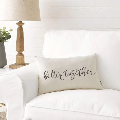 Vista 4 de Meekio Fundas de almohada de granja con frase "Better Together" de 12 x 20 pulgadas, decoración rústica de granja, fundas de almohada lumbar