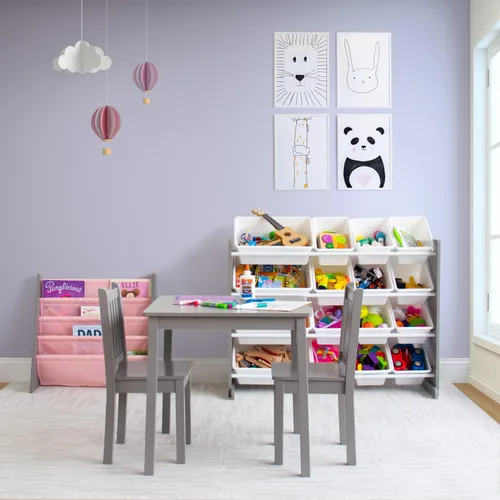 Vista 9 de Humble Crew Toddler Table and Chair Set for Kids, Wood Activity Furniture Gris