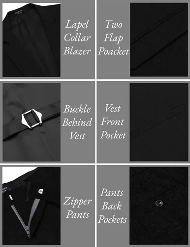 Vista 5 de COOFANDY Trajes ajustados de 3 piezas para hombre, con un botón, chaleco, pantalones de traje con corbata