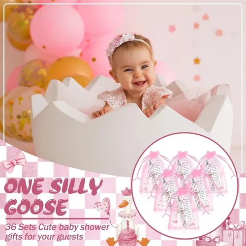 Vista 7 de 145 bolígrafos y llaveros de ganso rosa para baby shower, regalos para niñas, bolígrafos retráctiles para baby shower, revelación de género