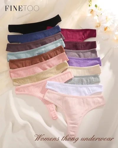 Vista 5 de FINETOO Tangas de algodón para mujer, suaves, de cintura baja, sexys, tangas para mujer, ropa interior de mujer, 6 paquetes, XS-XXXL