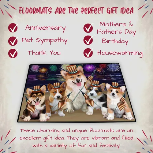 Vista 7 de Doggie of the Day Corgi Dogs Floor Mat - 4th of July Independence Day - Best Dog Doormat - Protector Decor - Unique Portrait Art - Premium Quality