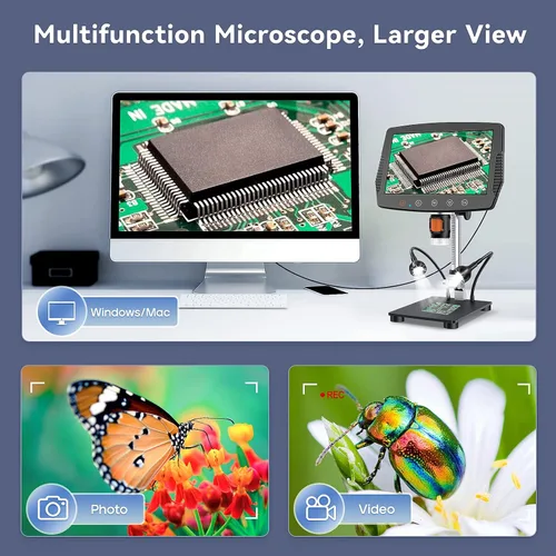 Vista 5 de Hayve Microscopio digital LCD de 9 pulgadas, microscopio de moneda de aumento de 1500X con cámara de 16 MP, microscopio de soldadura micro