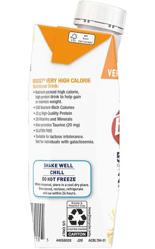 Vista 6 de Boost Bebida nutricional completa de calorías, muy alta, caja de vainilla, 8 onzas, paquete de 27