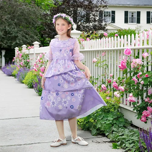 Vista 3 de Ainvliya Encanto Dress for Girls, Mirabel Isabella Encanto Costume, Halloween Cosplay Princess Dress Up With Bags Earrings