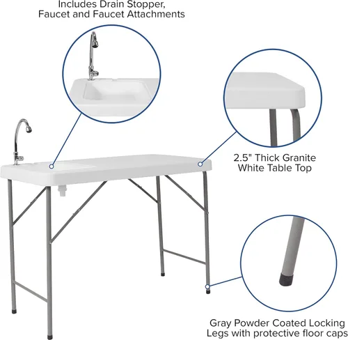 Vista 8 de Flash Furniture Wesley Mesa portátil de limpieza de peces de 4 pies con fregadero, mesa plegable portátil para acampar al aire libre con grifo
