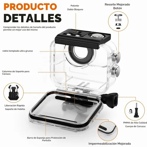 Vista 4 de Funda impermeable y agarre flotante compatible con Insta360 GO 3, carcasa protectora de buceo subacuático con accesorios de soporte