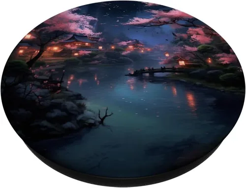 Vista 2 de PopGrip estándar japonés Sakura Cherry Blossom Moon PopSockets estándar