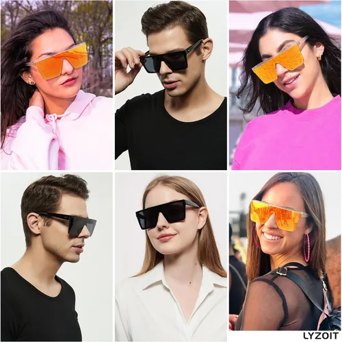 Vista 6 de LYZOIT Lentes de sol cuadrados de gran tamaño para mujeres y hombres, parte superior plana grande, protección UV, sombras sin montura