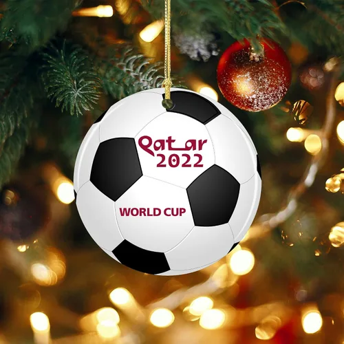 Vista 2 de Adorno de Navidad de Qatar 2022 Porcelana 2.75 pulgadas World Soccer