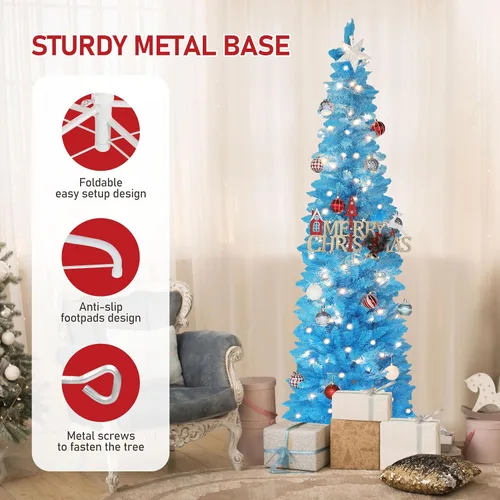Vista 4 de MUPATER - Árbol de Navidad artificial delgado de 6 pies, árbol de Navidad preiluminado con parte superior curvada, árbol de Navidad delgado