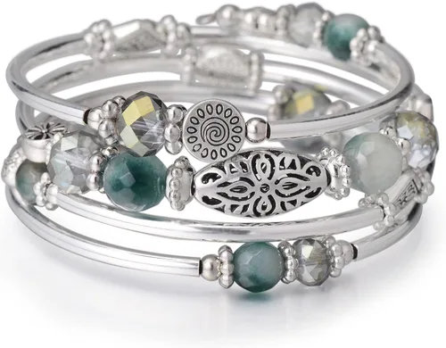 Vista 18 de FULU AUTUMN Pulseras apilables con cuentas para mujer, pulsera bohemia de plata envolvente, joyería de moda en capas, regalos para ella 17-negro