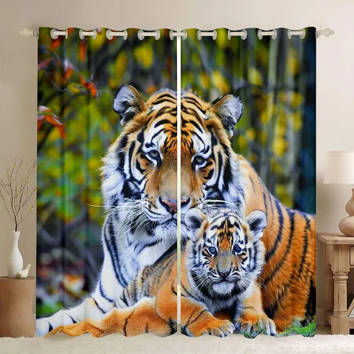 Vista 33 de Feelyou Cortinas opacas con estampado de leopardo para dormitorio, sala de estar, safari, cortinas de oscurecimiento de habitación con purpurina